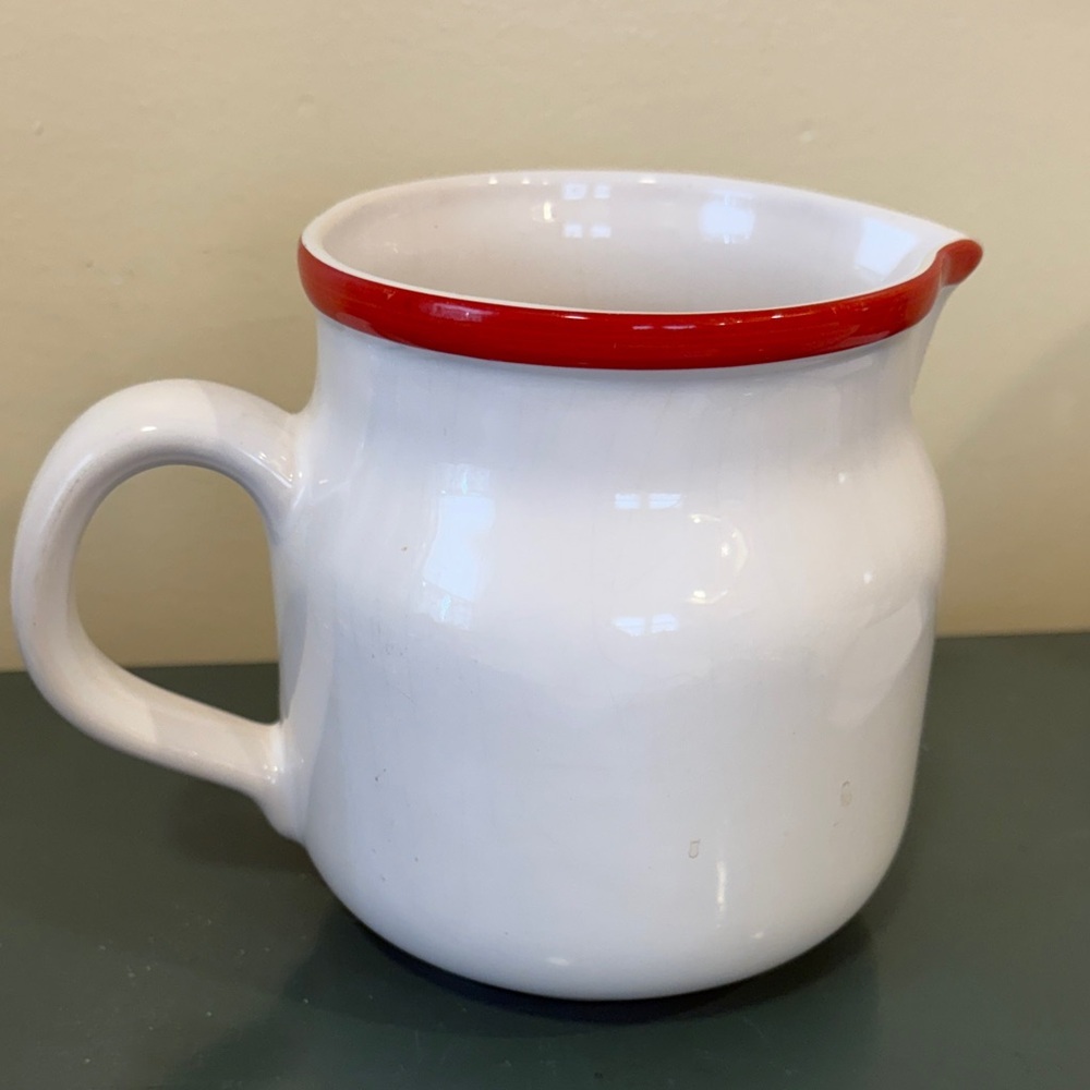 Vintage Waechtersbach White Ceramic Pitcher With Red Rim